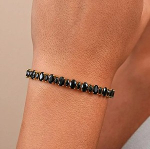 Black Onyx Charm <b>Bracelet</b> 925 Sterling Silver Gold Plated Handmade Elegant Fine Jewelry Gift for Women - Product Image 3