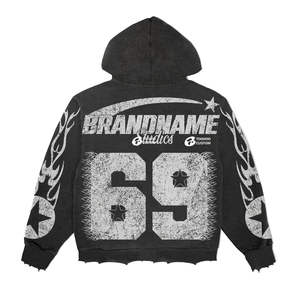 Ensemble survêtement vintage évasé pour homme avec sweat à capuche zippé et pantalon de jogging, style streetwear délavé à l'acide, personnalisable (OEM) - Product Image 2