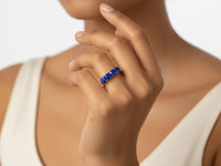 Bague en Lapis-lazuli bleu plaqué or 14K, style alliance éternité moderne, avec pierre ovale et cinq pierres, bijou unisexe pour fiançailles, en laiton de septembre