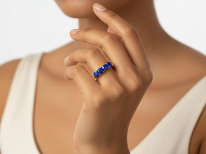 Blue <b>Lapis</b> <b>Ring</b> 14K Gold Plated Modern Eternity Band Oval Stone Five Stone Unisex Jewelry for Engagement September Brass - Product Image 2