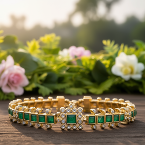 Green Square American Diamond Kada Bracelet - Product Image 1