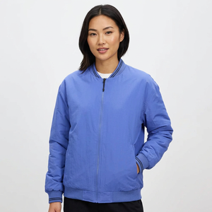 Custom Embroidery Mens Blue Autumn Outerwear Stand Collar Canvas Bomber Jacket Casual Zip <b>Fashion</b> Varsity Style - Product Image 1