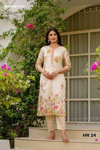 Beautiful Latest Viscose Assam Silk with Printed & Embroidery <b>Beads</b> Stitch work Readymade Kurti-Pant-Dupatta Wholesale Supply - Product Image 6