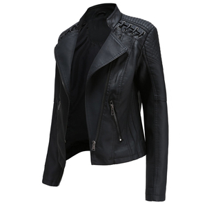 Veste de moto en cuir PU noir pour homme, col montant, fermeture éclair, style motard, avec lacets aux épaules - Product Image 2