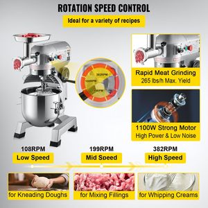 Impastatrice Elettrica Commerciale 1100W con Tritacarne 2-in-1, Mixer Multifunzione con Ciotola in Acciaio Inox da 20Qt per Panetterie - Product Image 4