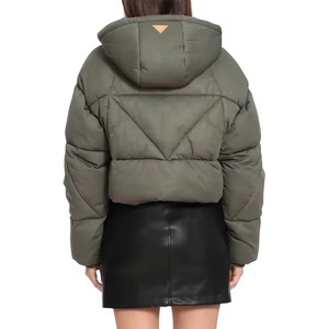 Chaqueta Acolchada Verde Oliva para Mujer, con Capucha, Cierre de Cremallera, Manga Larga, Chaqueta Corta de Invierno, Color Sólido, Gruesa y Cálida - Product Image 2