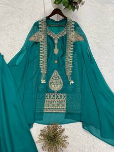 Premium Rangoli Palazzo Set for Women with Cording <b>Sequins</b> Embroidery Designer Shrug and Elegant Ethnic Styling - Product Image 3