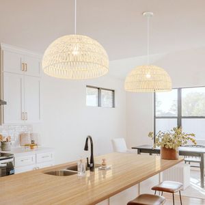Lampada a Sospensione in Rattan Stile Rustico con Corda Regolabile, Piccola Plafoniera in Ferro per Sala da Pranzo - Product Image 6