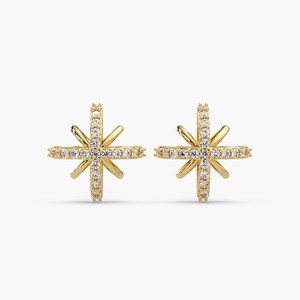 Pendientes de Oro Sólido de 14K/18K con Diamantes Cultivados en Laboratorio, Diseño de Estrella del Norte Polaris, 0.30Ctw, Engaste Pavé, Joyería Celestial - Product Image 1