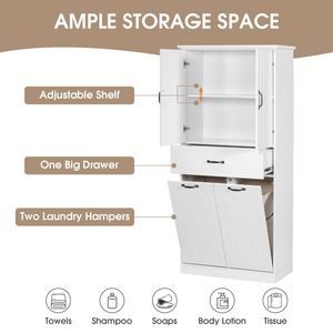 White Two-Door Bathroom <b>Storage</b> Cabinet with Drawer and <b>Laundry</b> Baskets Home Use - Product Image 6
