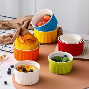 Petits ramequins en céramique colorés à rayures, résistants au four, pour desserts, pour la maison, la cuisine et la pâtisserie en restaurant - Product Image 1