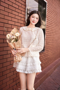Women's Lace Peter Pan Collar Blouse Long Sleeve Sweet Vintage Style Sheer <b>Layer</b> Embroidered <b>Top</b> Spring Summer ELLIOT - Product Image 3