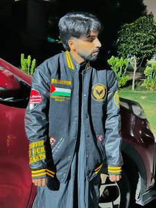 Blouson Bomber Homme Vintage en Cuir Brodé Style Streetwear Uni/Avec Cœur, à Capuche et Fermeture Éclair, Coupe-Vent Respirant Hiver - Product Image 5