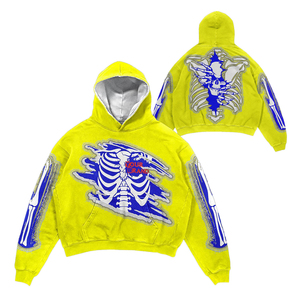 Sudadera con Capucha Extra Grande para Hombre, Color Amarillo, con Estampado de Esqueleto, Estilo Urbano, Felpa de Algodón, Impresión Personalizada en el Frente, la Espalda y las Mangas - Product Image 1