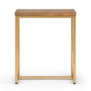 Table basse architecturale moderne avec plateau en bois et structure en métal doré, mobilier contemporain pour salon - Product Image 3