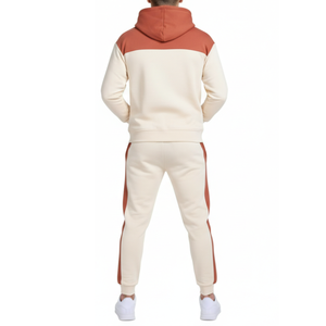 Conjunto Deportivo para Hombre OEM, Color Terracota, Rojo Ruggioso y Crema, Sudadera con Capucha y Pantalones de Felpa, Dos Piezas, Ropa Deportiva para Calle - Product Image 3