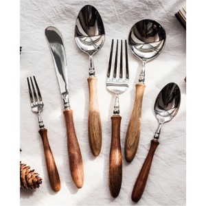 Rustic Wooden Handle <b>Flatware</b> Set Premium Stainless Steel Cutlery Eco Friendly Dinnerware Set For Home Restaurant Cutlery Set - Product Image 1