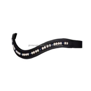 สายรัดคิ้วหนังม้าสีดำเย็บแบบเต็มด้วยไข่มุกสีฟ้าและสีขาว - Product Image 2