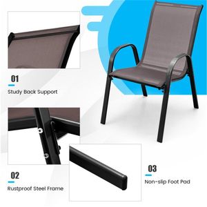 2 Pack Brown Ergonomic Steel Frame Patio <b>Dining</b> <b>Chairs</b> Breathable Fabric Outdoor with 330 LBS Capacity <b>Stackable</b> - Product Image 5