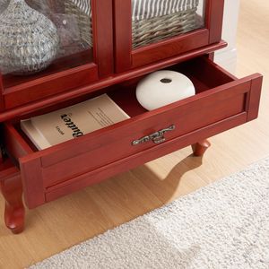 Vetrina Espositiva a Due Ante con Un Cassetto, Ripiani in Vetro Regolabili, Vetrina Illuminata per Soggiorno - Product Image 5