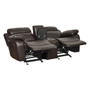 Contemporaneo parafitto in ecopelle marrone con doppio aliante reclinabile con Console centrale mobili da soggiorno moderni - Product Image 3