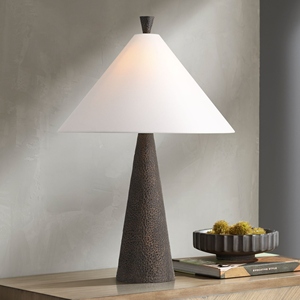 Modern design Hammered Bronze Table Lamp Luxury Tapered Metal Base <b>White</b> Conical Shade Elegant <b>Bedside</b> Nightstand Light - Product Image 5