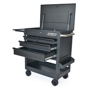 Matte Black Powder Coated Steel 4 Drawer Utility <b>Cart</b> Family keywords: for Garage Workshop Storage Use - Product Image 1