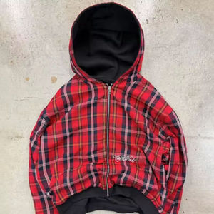 Sudadera con capucha a cuadros vintage con diseño personalizado con cremallera, doble capa, franela en el interior y algodón French Terry en el exterior - Product Image 3