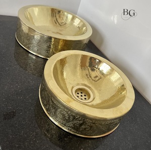 Lavabo Ovalado de Latón con Acabado Dorado, Lavabo de Lujo Premium para Baño, Lavabo de Encimera para Hotel, Villa, Interior, Decoración Artística Premium - Product Image 2