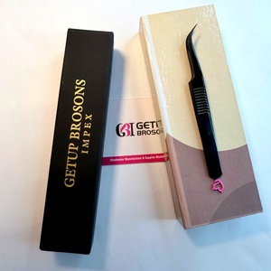แหนบดัดขนตา Getup Brosons Impex ปลายหยัก สแตนเลสสตีล ความแม่นยำสูง โค้งงอ สีดำ พร้อมกล่องลายหัวใจสีชมพู - Product Image 1