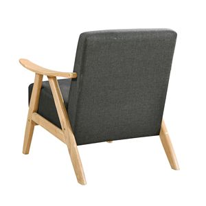 Poltrona Moderna 1 Pezzo per Soggiorno, Rivestita in Tessuto Grigio Scuro con Finitura Naturale in Legno Massello di Gomma, Cuscino Schienale e Seduta - Product Image 4
