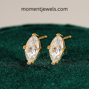 S925 Silver Flower Marquise Cut <b>Moissanite</b> Stud <b>Earrings</b> 18K Gold Plated Bezel Setting Elegant Women Jewelry Gift - Product Image 4