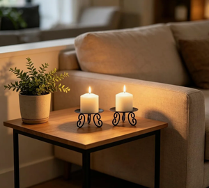 Premium Quality Black Metal Pillar <b>Candle</b> Stand Elegant Scroll Leg Iron Tray Centerpiece for <b>Wedding</b> Banquet and Holiday Decor - Product Image 1