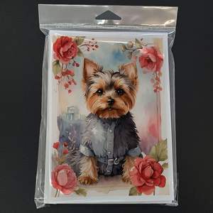 Yorkshire Terrier Valentine Roses Whimsical A7 Tamaño 5x7 Tarjetas de notas en blanco Paquete 8 Tarjetas de felicitación con sobres - Product Image 3