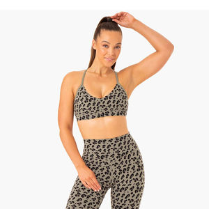 Ensemble de sport 2 pièces pour femme, modèle OEM, couleur kaki unie, comprenant un legging hybride 7/8 et un soutien-gorge, dernière collection, respirant, pour yoga et fitness, réversible - Product Image 4