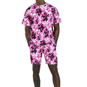 Ensemble T-shirt et short pour homme, motif camouflage personnalisé par sublimation, prix de gros, haute qualité, motif uni, ensemble double pour la gym - Product Image 4
