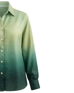 Camisa de Manga Larga para Mujer, Color Verde Esmeralda Degradado a Verde Salvia Claro, Estilo Casual para Oficina, Fabricante de Blusas Personalizadas OEM - Product Image 4