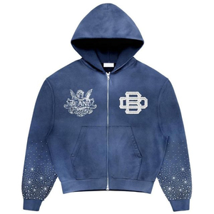Conjunto de dos piezas OEM de invierno para streetwear, estampado, 100% algodón, de alto gramaje, con capucha, efecto desgastado por el sol, lavado ácido, con parche de aplique y sudadera con capucha. - Product Image 2