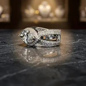 Anillo de Oro de Doble Banda con Diamantes de Corte Marquesa de Lujo para Mujer, Certificado IGI, Elegante Anillo de Compromiso o Boda de Diseñador - Product Image 5
