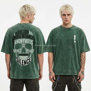 T-shirt graphique personnalisé vert menthe motif crâne multi-yeux pour homme 200 GSM, ourlet asymétrique, style streetwear, fournisseur en gros - Product Image 2