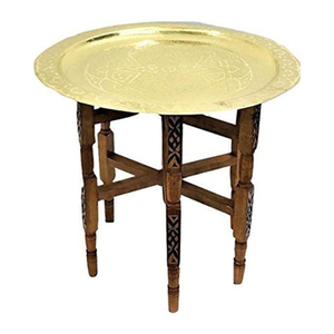 โต๊ะกาแฟโลหะแบบใหม่ ฐานโลหะ เฟอร์นิเจอร์ห้องนั่งเล่น โต๊ะทองแดงสไตล์โมร็อกโก ดีไซน์ลายสลักชุบทองแดง ตกแต่งสวยงาม - Product Image 2