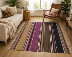 Tapis Dhurrie moderne en coton rayé tissé à la main, tissage plat, résistant aux animaux domestiques, rembourré, antidérapant pour chambre, maison, bureau, usage commercial - Product Image 3