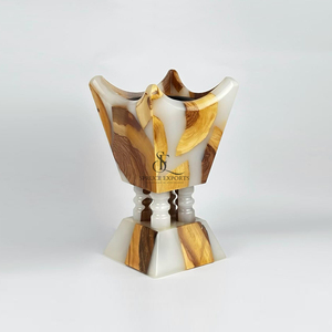 Quemador de incienso de madera y resina con detalles en lámina negra. Porta Incienso Cuadrado con Efecto Ónix Blanco para Aromatizar el Hogar - Product Image 1