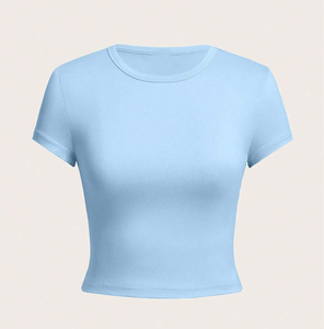 T-shirt court ajusté à col rond pour femme, hauts esthétiques, crop top basique, streetwear, manches courtes, baby tee pour femme - Product Image 4