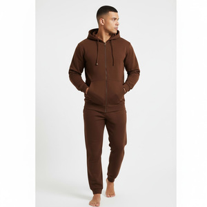 Conjunto Deportivo Personalizado de Forro Polar Marrón Transpirable para Hombre, Sudadera con Cierre de Cremallera y Cordón Ajustable, Pantalones Jogger, Cálido e Informal para Invierno - Product Image 3