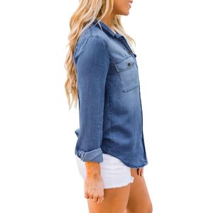 Camisas de Mezclilla Azules con Botones y Mangas Largas para Mujer, Estilo Occidental, Vintage, Casual, 2025 - Product Image 3