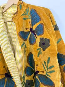 Wholesale Handmade Floral Embroidery <b>Velvet</b> Lightweight Blouson Mandarin Collar Boho Vintage Open Front Winter <b>Women</b> <b>Jacket</b> - Product Image 3