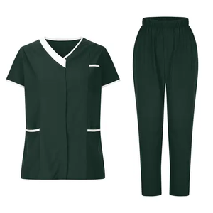Tenues d'infirmière 2 pièces pour femmes, coupe droite, taille extensible, fonctionnelles, couleur unie, col montant, logo personnalisé - Product Image 1