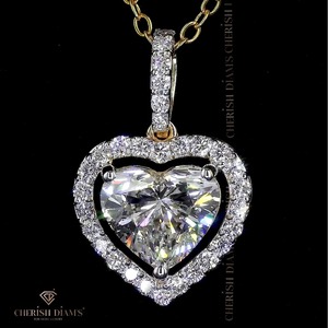 Elegante Collar con Colgante de Diamante en Forma de Corazón, Collar con Colgante de Diamante Creado en Laboratorio en Oro Amarillo de 18K en Venta - Product Image 2