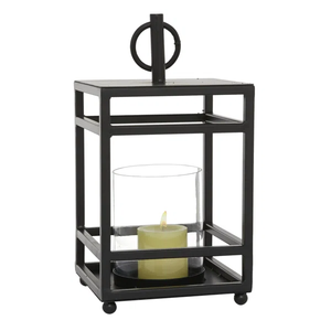 Modern Matte Black Square <b>Lantern</b> Industrial Metal <b>Hurricane</b> Candle Holder Minimalist Tabletop <b>Lantern</b> with Glass Chimney for - Product Image 3